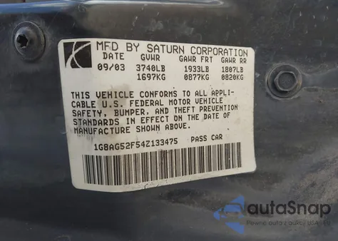 2004 Saturn Ion 1 from USA, damaged, VIN 1G8AG52F54Z133475
